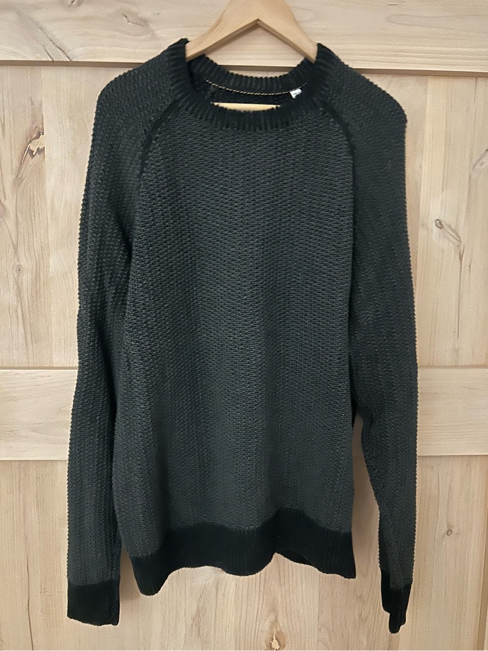 Billy Reid Mens 100% cotton Crewneck gray Textured Knit Sweater dark trim XXL